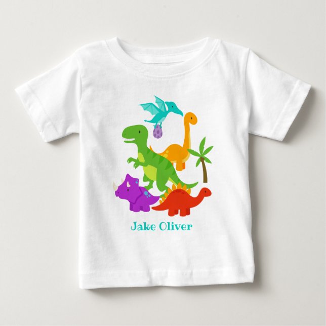 Niedliche Dinosaurier Personalisiert Baby T-shirt (Vorderseite)
