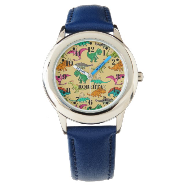 Niedliche Dinosaurier prähistorische Kinder beobac Armbanduhr (Vorderseite)