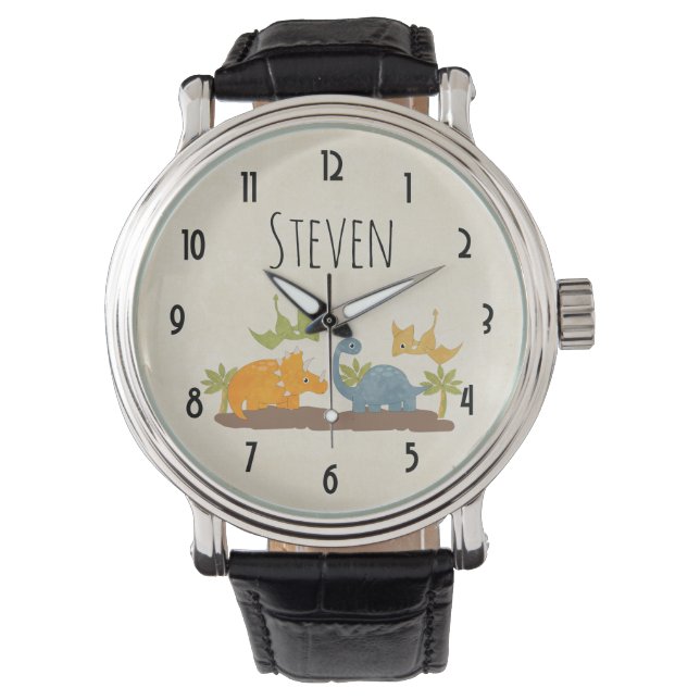 Niedliche Dinosaurier prähistorische Tierwelt Armbanduhr (Vorderseite)