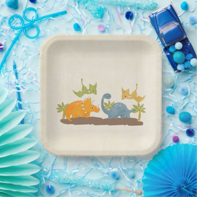Niedliche Dinosaurier prähistorische Tierwelt Pappteller (Party)