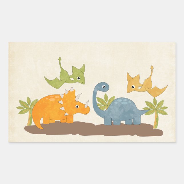 Niedliche Dinosaurier prähistorische Tierwelt Rechteckiger Aufkleber (Vorderseite)