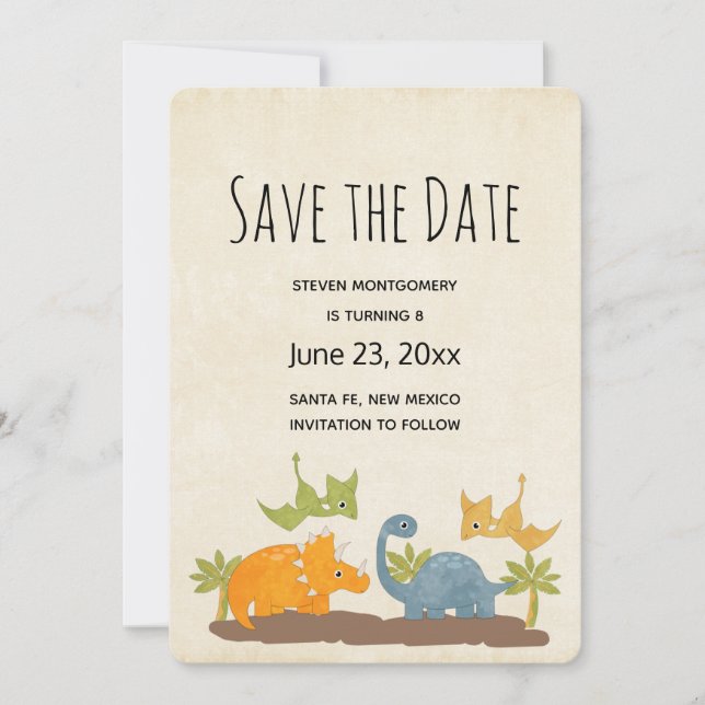 Niedliche Dinosaurier prähistorische Tierwelt Save The Date (Vorderseite)