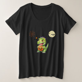 Niedliche Dinosaurier spielen Kürbistrick oder Lec Große Größe T-Shirt