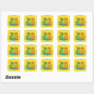 Niedliche Dinosaurier-Stickers Quadratischer Aufkleber