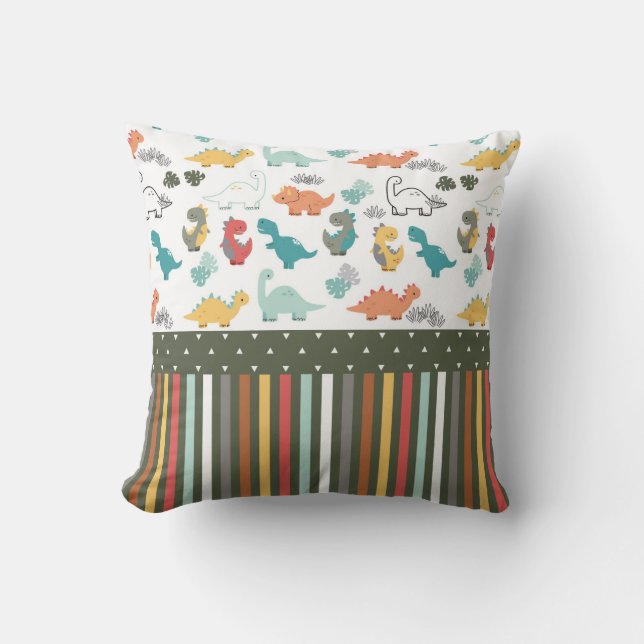 Niedliche Dinosaurier Stripe Pattern Kids Kissen (Vorderseite)