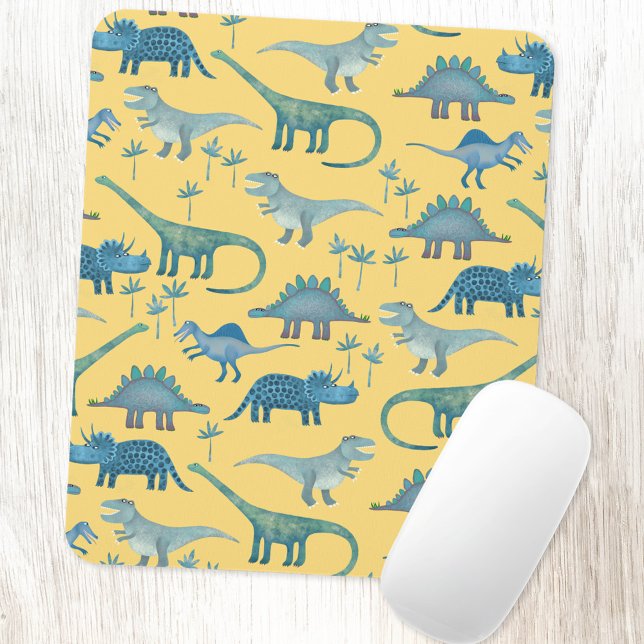 Niedliche Dinosaurier Sunshine Yellow Mousepad (Fun dinosaur pattern yellow art mousemat)