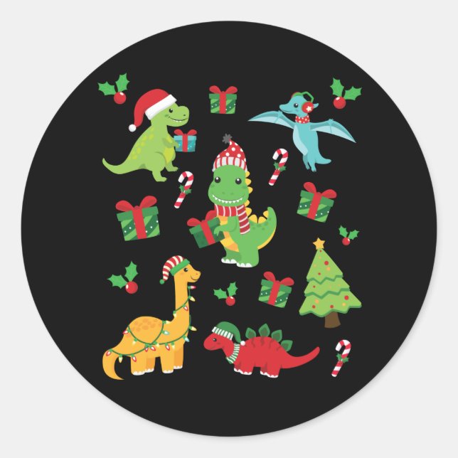 Niedliche Dinosaurier T-Rex Weihnachtszuchtfamilie Runder Aufkleber (Vorderseite)