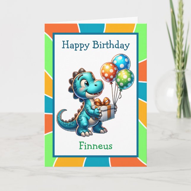 Niedliche Dinosaurier und Farbseite Geburtstag Karte (Vorderseite)