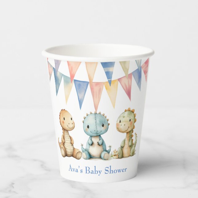Niedliche Dinosaurier und Friends Boy Baby Dusche Pappbecher (Vorderseite)