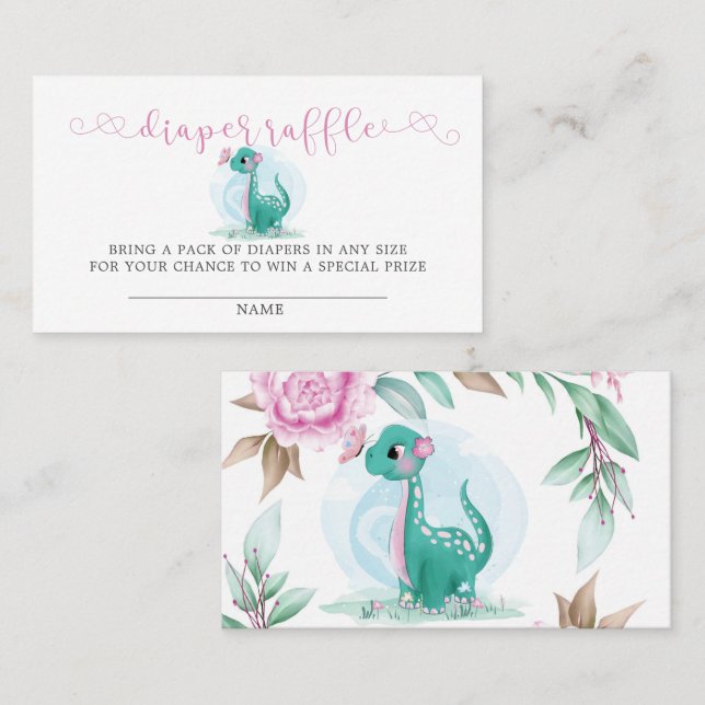 Niedliche Dinosaurier- und Pink Peony Diaper Raffi Visitenkarte (Vorne/Hinten)