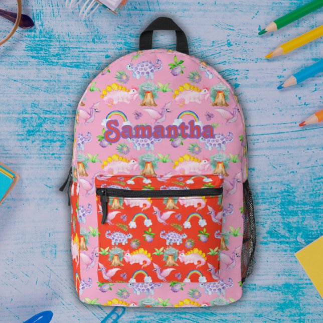 Niedliche Dinosaurier und Regenbogen Bedruckter Rucksack (Von Creator hochgeladen)