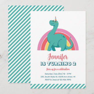 Niedliche Dinosaurier und Regenbogen Kinder Dino G Einladung