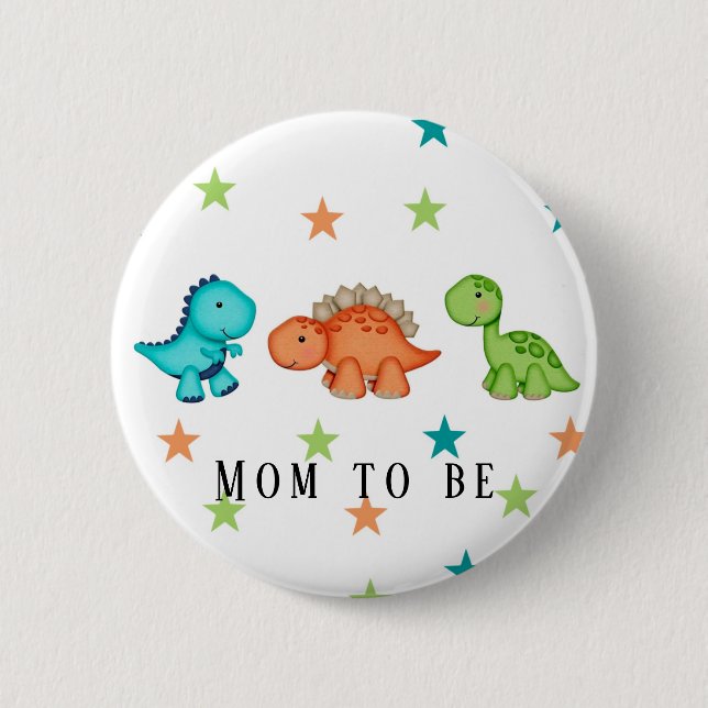 Niedliche Dinosaurier und Stars Kinderdusche Mama  Button (Vorderseite)