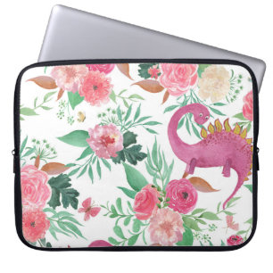 Niedliche Dinosaurier Vintages Blumenmuster Laptopschutzhülle