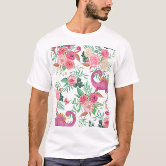 Niedliche Dinosaurier Vintages Blumenmuster T-Shirt