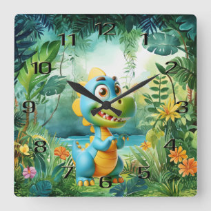 Niedliche Dinosaurier-Wall-Uhr Quadratische Wanduhr