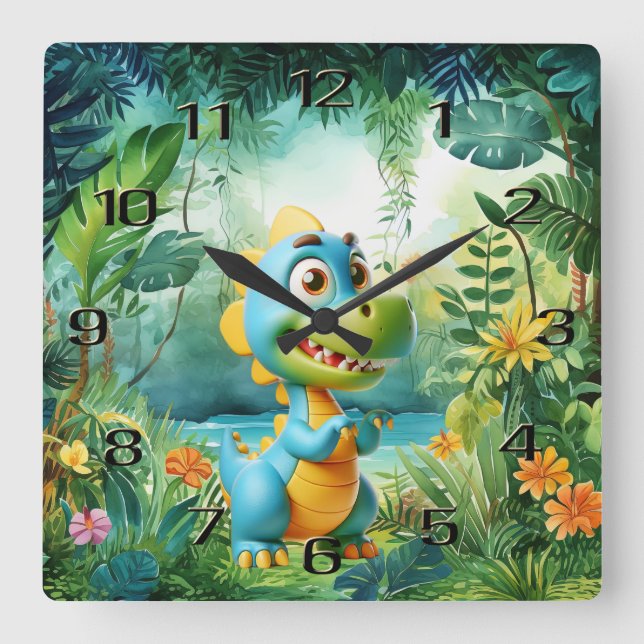 Niedliche Dinosaurier-Wall-Uhr Quadratische Wanduhr (Vorderseite)
