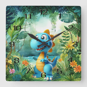 Niedliche Dinosaurier-Wall-Uhr Quadratische Wanduhr