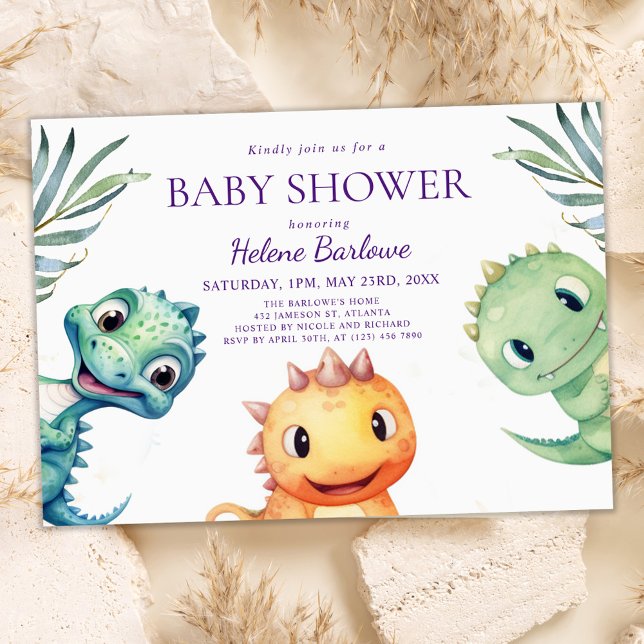 Niedliche Dinosaurier Wasserfarbe Kinderdusche Einladung (Cute Dinosaur Watercolor Baby Shower Invitation)