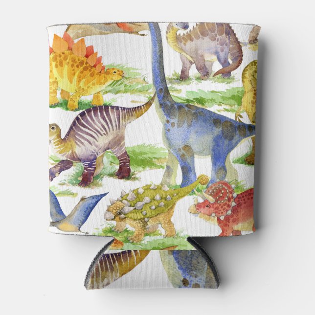 Niedliche Dinosaurier Wasserfarbe Nahtlose Kunst Dosenkühler (Vorderseite)