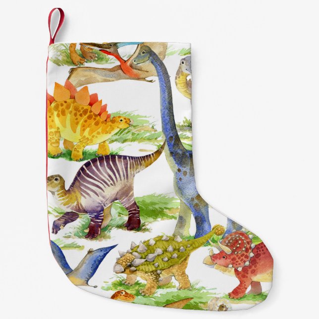 Niedliche Dinosaurier Wasserfarbe Nahtlose Kunst Kleiner Weihnachtsstrumpf (Vorderseite)