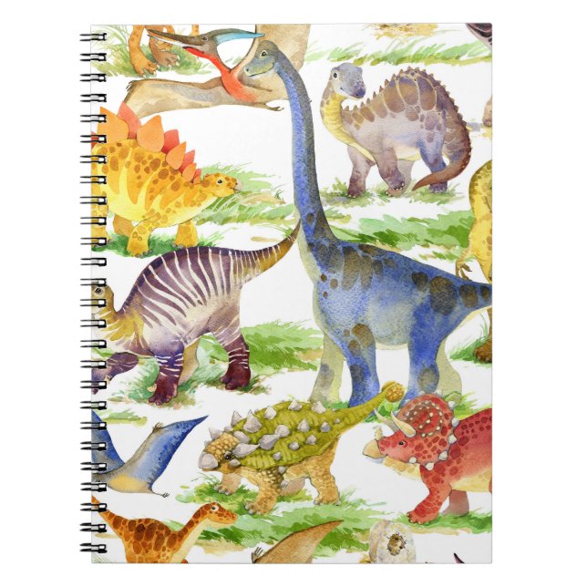 Niedliche Dinosaurier Wasserfarbe Nahtlose Kunst Notizblock (Vorderseite)