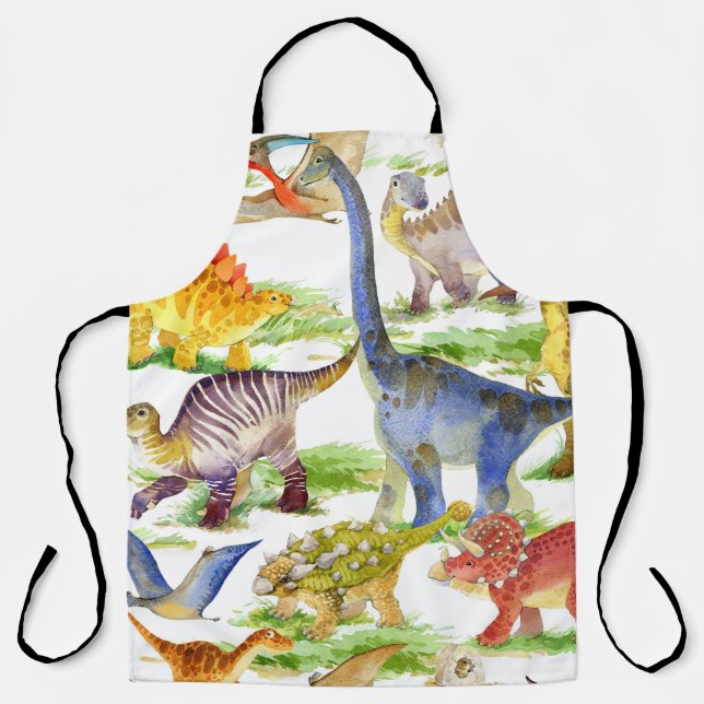 Niedliche Dinosaurier Wasserfarbe Nahtlose Kunst Schürze (Vorderseite)