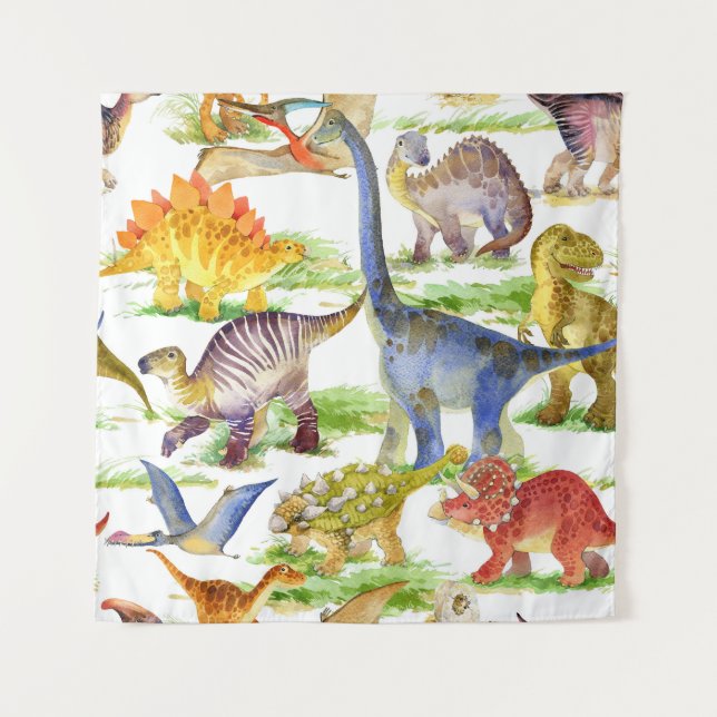 Niedliche Dinosaurier Wasserfarbe Nahtlose Kunst Wandteppich (Vorderseite)