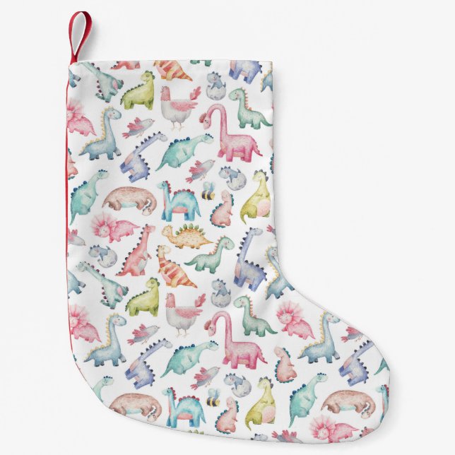 Niedliche Dinosaurier, Wasserfarbmuster für Kinder Kleiner Weihnachtsstrumpf (Vorderseite)