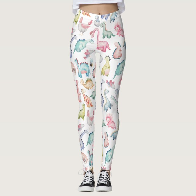Niedliche Dinosaurier, Wasserfarbmuster für Kinder Leggings (Vorderseite)