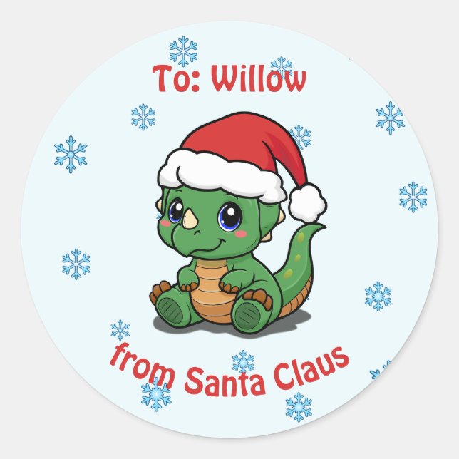 Niedliche Dinosaurier Weihnachten bis/von Geschenk Runder Aufkleber (Vorderseite)