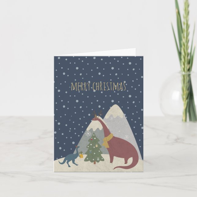 Niedliche Dinosaurier Weihnachten Karte (Vorderseite)