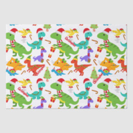 Niedliche Dinosaurier Weihnachten Personalisiert Seidenpapier