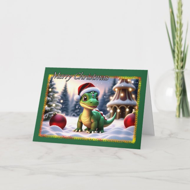 Niedliche Dinosaurier Weihnachtskarte Karte (Vorderseite)