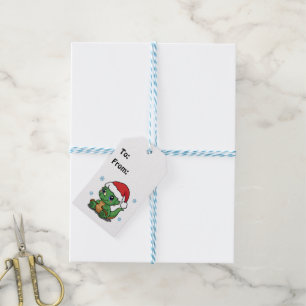 Niedliche Dinosaurier-Weihnachtsmannmütze auf/von  Geschenkanhänger