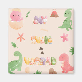 Niedliche Dinosaurierwelt | Square Magnet