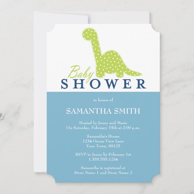 Niedliche DinoThemed Baby-Dusche Einladung (Vorderseite)