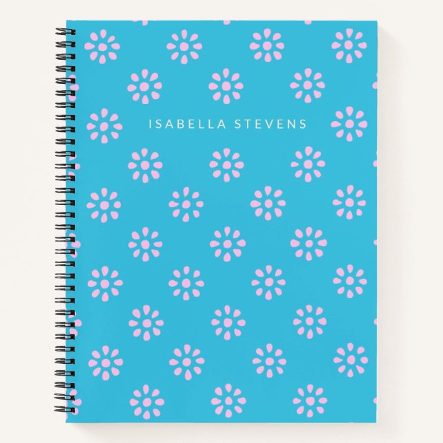 Niedliche Ditsy-Blume in Türkisblau Personalisiert Notizbuch (Vorderseite)