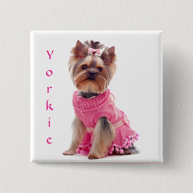 Niedliche Diva Yorkie Yorkshire Terrier Square But Button (Vorderseite)