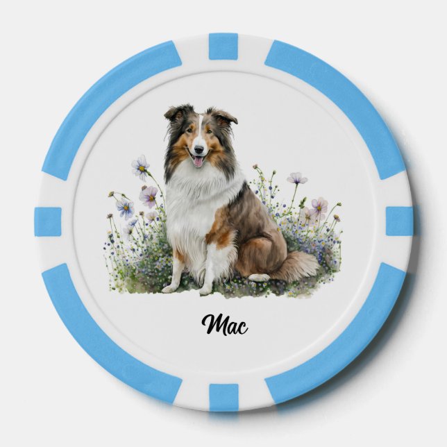Niedliche Dog-Illustration - Collie Pokerchips (Vorderseite)