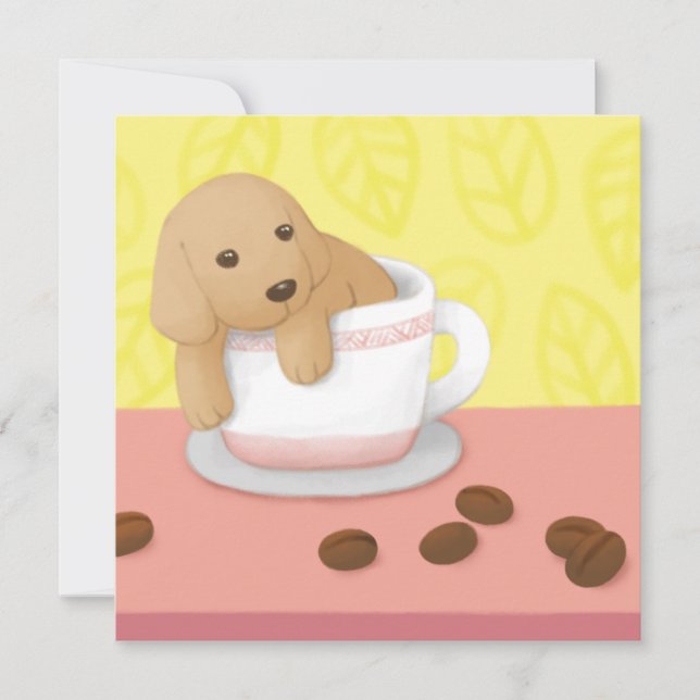 Niedliche Dog & Kaffeebohnen Illustration Art Dankeskarte (Vorderseite)