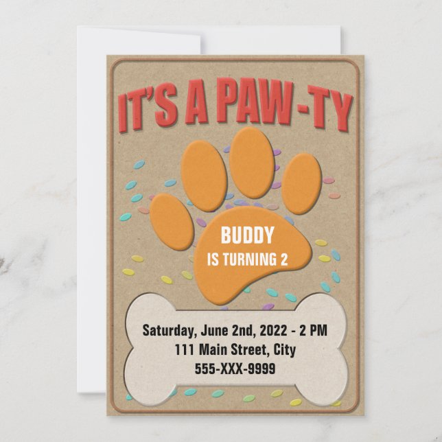 Niedliche Dog Paw Print Party Einladung (Vorderseite)