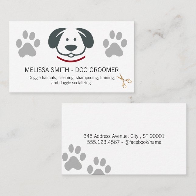 Niedliche Doggie-Logodrucke | Schere Visitenkarte (Vorne/Hinten)
