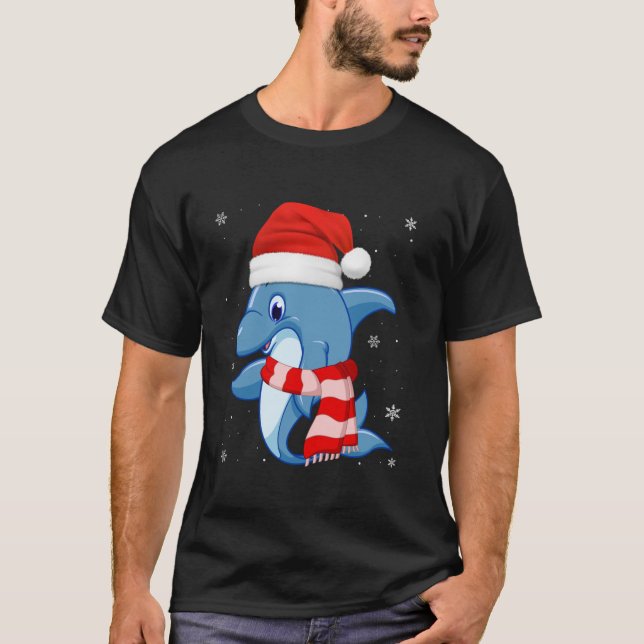 Niedliche Dolphin Lover Xmas Weihnachtsmannmütze D T-Shirt (Vorderseite)