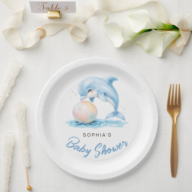 Niedliche Dolphin Minimalistische Babydusche Pappteller (Hochzeit)