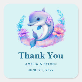 Niedliche Dolphin Sea Creature Wedding Vielen Dank Quadratischer Aufkleber