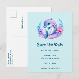 Niedliche Dolphin Sea-Hochzeit Ankündigungspostkarte