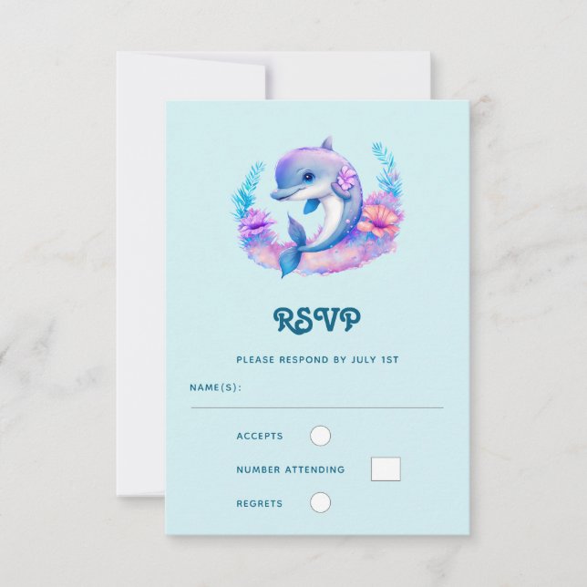 Niedliche Dolphin Sea-Hochzeit RSVP Karte (Vorderseite)