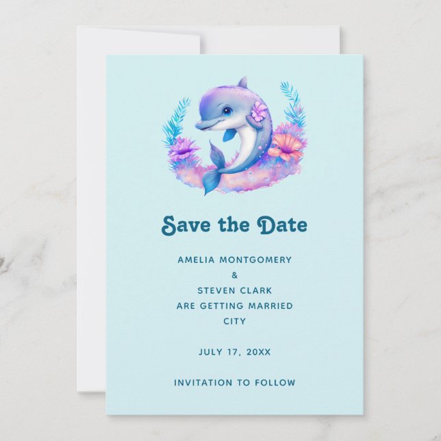 Niedliche Dolphin Sea-Hochzeit Save The Date (Vorderseite)