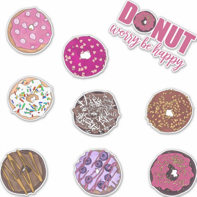 Niedliche Donuts Aquarellbilder Aufkleber (Vorderseite)